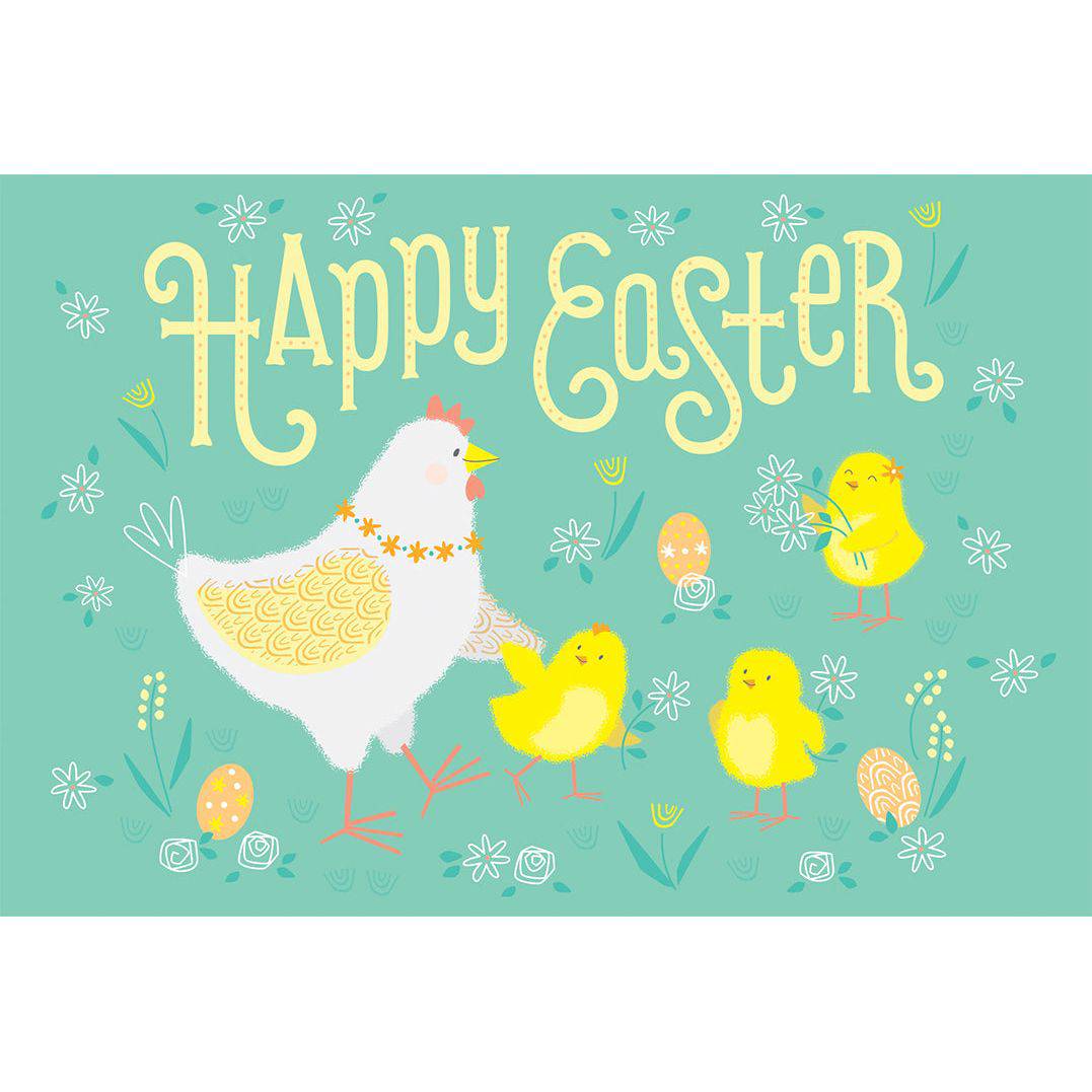 Pictura Easter card featuring a hen and chick illustration, designed for grandmother, with colorful spring-themed artwork.